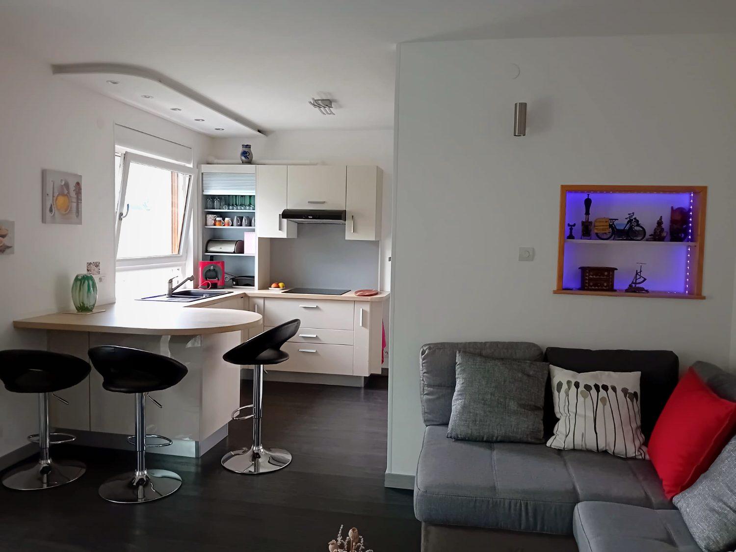 Cuisine et salon réunis d'un seul tenant